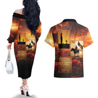 ANZAC Day Film Reel Lest We Forget Couples Matching Off The Shoulder Long Sleeve Dress and Hawaiian Shirt Australia NZ Memorial LT9 - Polynesian Pride