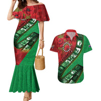 Personalised Cook Islands ANZAC 1915-2026 Filmstrip Couples Matching Mermaid Dress and Hawaiian Shirt Lest We Forget 25 April LT9 Green - Polynesian Pride
