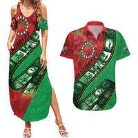 Personalised Cook Islands ANZAC 1915-2026 Filmstrip Couples Matching Summer Maxi Dress and Hawaiian Shirt Lest We Forget 25 April LT9 Green - Polynesian Pride