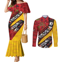 Personalised Niue ANZAC 1915-2026 Filmstrip Couples Matching Mermaid Dress and Long Sleeve Button Shirt Lest We Forget 25 April LT9 Gold - Polynesian Pride