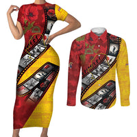 Personalised Niue ANZAC 1915-2026 Filmstrip Couples Matching Short Sleeve Bodycon Dress and Long Sleeve Button Shirt Lest We Forget 25 April LT9 Gold - Polynesian Pride