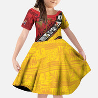 Personalised Niue ANZAC 1915-2026 Filmstrip Family Matching Mermaid Dress and Hawaiian Shirt Lest We Forget 25 April LT9 Daughter's Dress Gold - Polynesian Pride