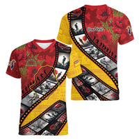 Personalised Niue ANZAC 1915-2026 Filmstrip Women V-Neck T-Shirt Lest We Forget 25 April LT9 - Polynesian Pride