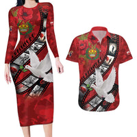 Personalised Tonga ANZAC 1915-2026 Filmstrip Couples Matching Long Sleeve Bodycon Dress and Hawaiian Shirt Lest We Forget 25 April LT9 Red - Polynesian Pride