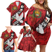 Personalised Tonga ANZAC 1915-2026 Filmstrip Family Matching Off Shoulder Short Dress and Hawaiian Shirt Lest We Forget 25 April LT9 - Polynesian Pride