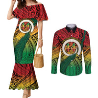 Personalised Vanuatu Yumi 44th Indipendens Dei Couples Matching Mermaid Dress and Long Sleeve Button Shirt Vanuatuan Broad Tusk with Polynesian Tribal LT9 Reggae - Polynesian Pride