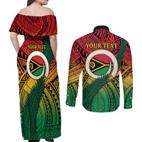 Personalised Vanuatu Yumi 44th Indipendens Dei Couples Matching Off Shoulder Maxi Dress and Long Sleeve Button Shirt Vanuatuan Broad Tusk with Polynesian Tribal