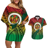 Personalised Vanuatu Yumi 44th Indipendens Dei Couples Matching Off Shoulder Short Dress and Hawaiian Shirt Vanuatuan Broad Tusk with Polynesian Tribal