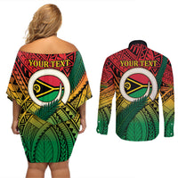 Personalised Vanuatu Yumi 44th Indipendens Dei Couples Matching Off Shoulder Short Dress and Long Sleeve Button Shirt Vanuatuan Broad Tusk with Polynesian Tribal