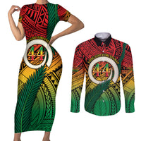 Personalised Vanuatu Yumi 44th Indipendens Dei Couples Matching Short Sleeve Bodycon Dress and Long Sleeve Button Shirt Vanuatuan Broad Tusk with Polynesian Tribal