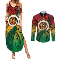 Personalised Vanuatu Yumi 44th Indipendens Dei Couples Matching Summer Maxi Dress and Long Sleeve Button Shirt Vanuatuan Broad Tusk with Polynesian Tribal LT9 Reggae - Polynesian Pride