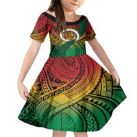 Personalised Vanuatu Yumi 44th Indipendens Dei Family Matching Off Shoulder Short Dress and Hawaiian Shirt Vanuatuan Broad Tusk with Polynesian Tribal LT9 Daughter's Dress Reggae - Polynesian Pride