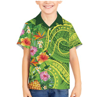Polynesian Tribal Flower Tattoo Family Matching Mermaid Dress and Hawaiian Shirt Special Lime Green Vibe LT9 Son's Shirt Lime Green - Polynesian Pride