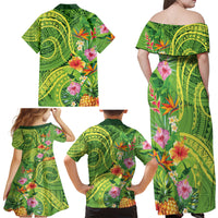 Polynesian Tribal Flower Tattoo Family Matching Off Shoulder Maxi Dress and Hawaiian Shirt Special Lime Green Vibe LT9 - Polynesian Pride
