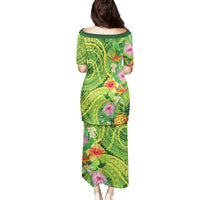 Polynesian Tribal Flower Tattoo Family Matching Puletasi and Hawaiian Shirt Special Lime Green Vibe LT9 - Polynesian Pride