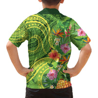Polynesian Tribal Flower Tattoo Family Matching Summer Maxi Dress and Hawaiian Shirt Special Lime Green Vibe LT9 - Polynesian Pride