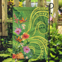 Polynesian Tribal Flower Tattoo Garden Flag Special Lime Green Vibe LT9 Garden Flag Lime Green - Polynesian Pride