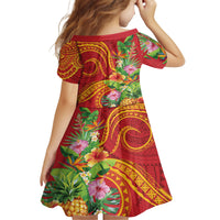 Polynesian Tribal Flower Tattoo Kid Short Sleeve Dress Special Vermilion Vibe