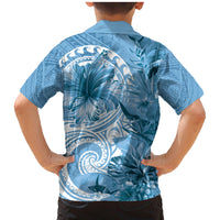 Polynesian Hibiscus Flower Tribal Family Matching Mermaid Dress and Hawaiian Shirt Blue Color LT9 - Polynesian Pride