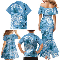 Polynesian Hibiscus Flower Tribal Family Matching Mermaid Dress and Hawaiian Shirt Blue Color LT9 - Polynesian Pride