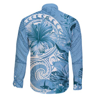 Polynesian Hibiscus Flower Tribal Family Matching Off Shoulder Maxi Dress and Hawaiian Shirt Blue Color LT9 - Polynesian Pride