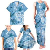 Polynesian Hibiscus Flower Tribal Family Matching Tank Maxi Dress and Hawaiian Shirt Blue Color LT9 - Polynesian Pride