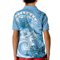 Polynesian Hibiscus Flower Tribal Kid Polo Shirt Blue Color