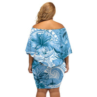 Polynesian Hibiscus Flower Tribal Off Shoulder Short Dress Blue Color LT9 - Polynesian Pride