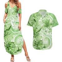 Polynesian Hibiscus Flower Tribal Couples Matching Summer Maxi Dress and Hawaiian Shirt Lime Green Color LT9 Lime Green - Polynesian Pride