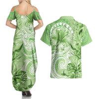Polynesian Hibiscus Flower Tribal Couples Matching Summer Maxi Dress and Hawaiian Shirt Lime Green Color LT9 - Polynesian Pride
