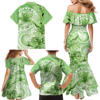 Polynesian Hibiscus Flower Tribal Family Matching Mermaid Dress and Hawaiian Shirt Lime Green Color LT9 - Polynesian Pride