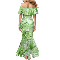 Polynesian Hibiscus Flower Tribal Family Matching Mermaid Dress and Hawaiian Shirt Lime Green Color LT9 - Polynesian Pride