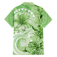 Polynesian Hibiscus Flower Tribal Family Matching Off The Shoulder Long Sleeve Dress and Hawaiian Shirt Lime Green Color LT9 - Polynesian Pride