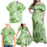 Polynesian Hibiscus Flower Tribal Family Matching Off Shoulder Maxi Dress and Hawaiian Shirt Lime Green Color LT9 - Polynesian Pride