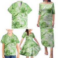 Polynesian Hibiscus Flower Tribal Family Matching Puletasi and Hawaiian Shirt Lime Green Color LT9 - Polynesian Pride