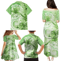 Polynesian Hibiscus Flower Tribal Family Matching Puletasi and Hawaiian Shirt Lime Green Color LT9 - Polynesian Pride