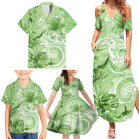 Polynesian Hibiscus Flower Tribal Family Matching Summer Maxi Dress and Hawaiian Shirt Lime Green Color LT9 - Polynesian Pride
