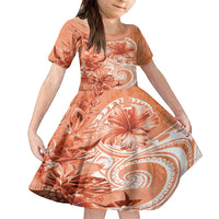 Polynesian Hibiscus Flower Tribal Family Matching Summer Maxi Dress and Hawaiian Shirt Peach Color LT9 Daughter's Dress Peach - Polynesian Pride