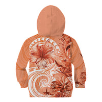 Polynesian Hibiscus Flower Tribal Kid Hoodie Peach Color LT9 - Polynesian Pride