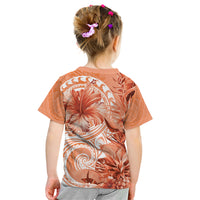 Polynesian Hibiscus Flower Tribal Kid T Shirt Peach Color