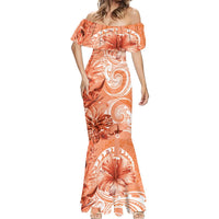 Polynesian Hibiscus Flower Tribal Mermaid Dress Peach Color LT9 - Polynesian Pride
