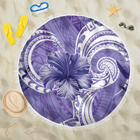Polynesian Hibiscus Flower Tribal Beach Blanket Violet Color