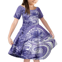 Polynesian Hibiscus Flower Tribal Family Matching Off Shoulder Short Dress and Hawaiian Shirt Violet Color LT9 Daughter's Dress Violet - Polynesian Pride