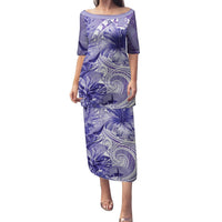 Polynesian Hibiscus Flower Tribal Family Matching Puletasi and Hawaiian Shirt Violet Color LT9 Mom's Dress Violet - Polynesian Pride