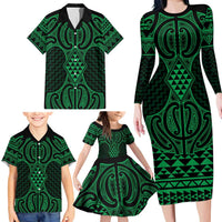 Kakariki Maori Ta Moko Poutama Art Family Matching Long Sleeve Bodycon Dress and Hawaiian Shirt LT9 - Polynesian Pride