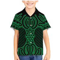 Kakariki Maori Ta Moko Poutama Art Family Matching Mermaid Dress and Hawaiian Shirt LT9 Son's Shirt Green - Polynesian Pride