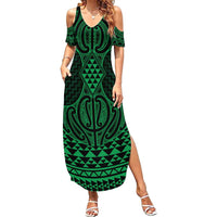 Kakariki Maori Ta Moko Poutama Art Family Matching Summer Maxi Dress and Hawaiian Shirt LT9 Mom's Dress Green - Polynesian Pride