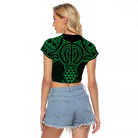 Kakariki Maori Ta Moko Poutama Art Raglan Cropped T Shirt LT9 - Polynesian Pride