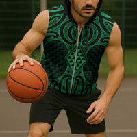 Kakariki Maori Ta Moko Poutama Art Sleeveless Zip Hoodie - Polynesian Pride