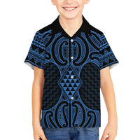 Kikorangi Maori Ta Moko Poutama Art Family Matching Long Sleeve Bodycon Dress and Hawaiian Shirt LT9 Son's Shirt Blue - Polynesian Pride